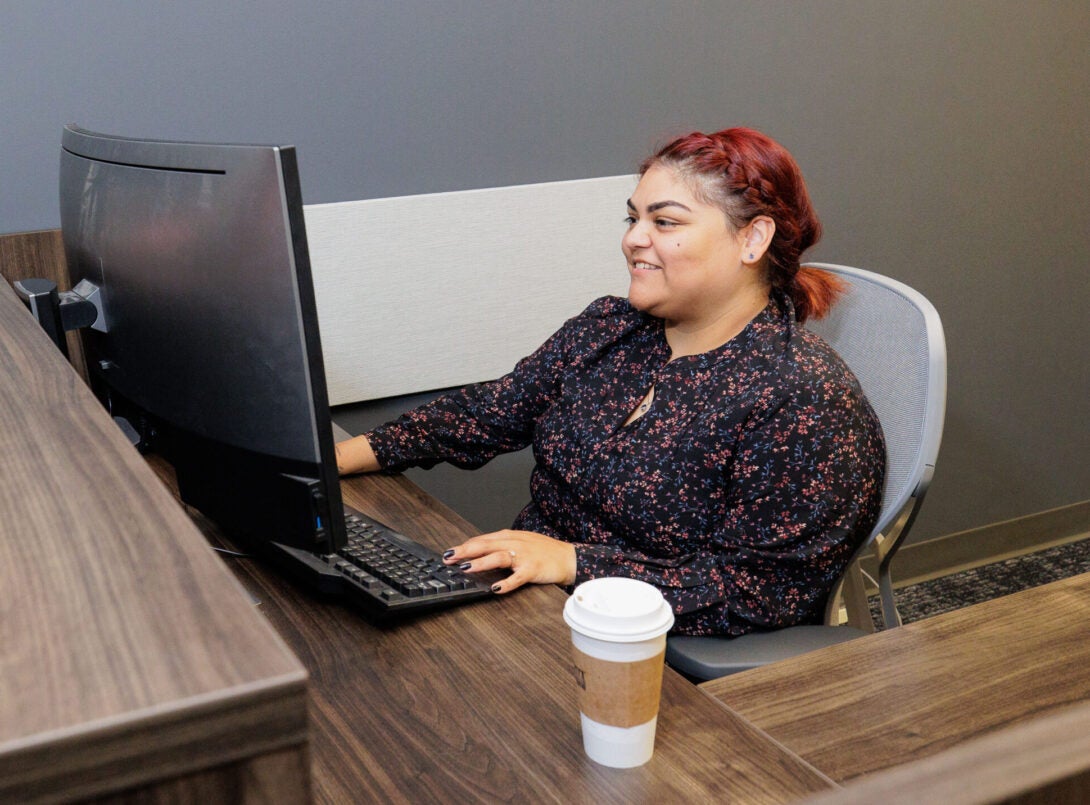 working on computer
